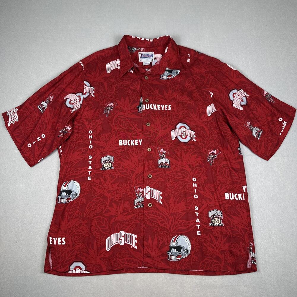 Reyn Spooner Ohio State Buckeyes Football Hawaiian Shirt Men’s Size Medium Red